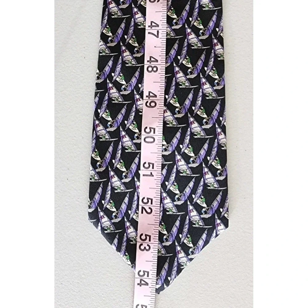 Lauren Ralph Lauren Mens Tie Purple‎ Black Sailboats Silk Hand Finished Preppy
